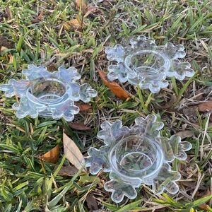 Crate & Barrel glass Snowflake Candle Holders votive tea lights Christmas